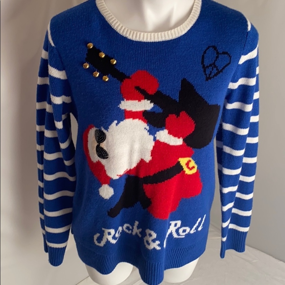 Holiday Time Rock n Roll Santa multicolor long sleeve holiday  L